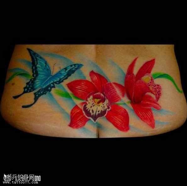 腰部花蝴蝶纹身图案