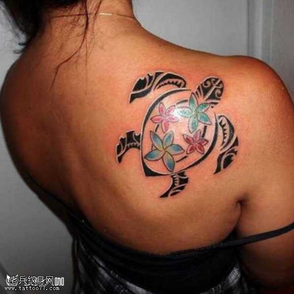 肩部乌龟图腾纹身图案