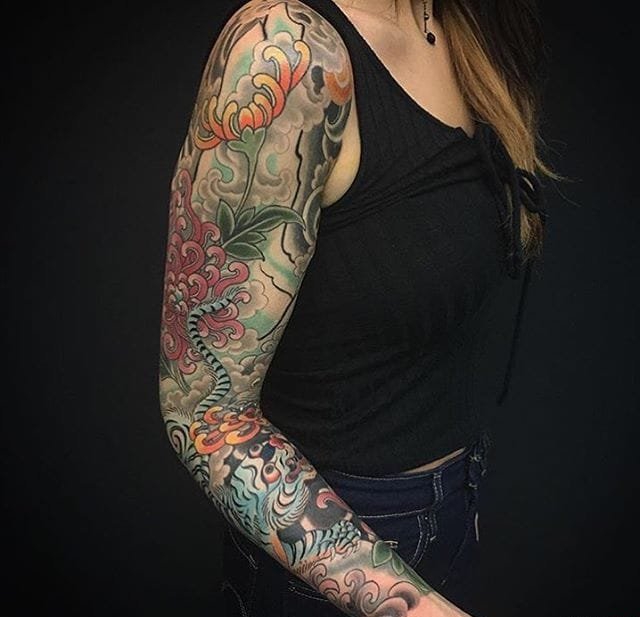 漂亮霸气的男性花臂老虎纹身图案