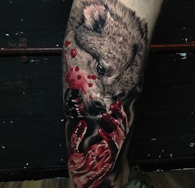 现实主义风格动物肖像纹身图案来自阿什·海厄姆