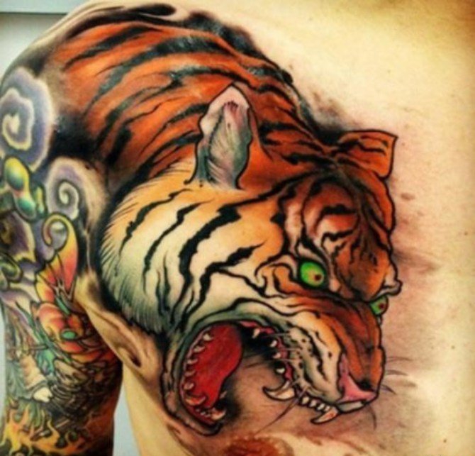 超逼真现实风格老虎纹身图案