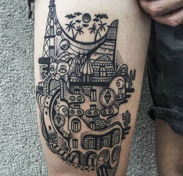 抽象的黑色点刺纹身图案来自马塞洛