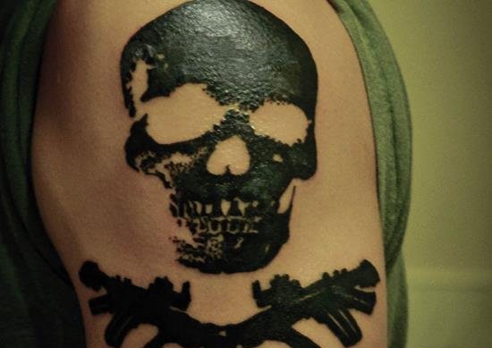 手臂上的各种风格骷髅头纹身图案