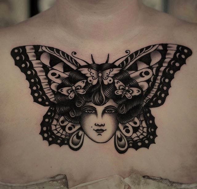 优雅的黑色传统风格纹身图案