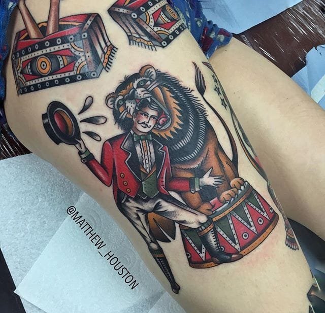 彩色马戏团驯兽纹身图案来自杰克牛顿