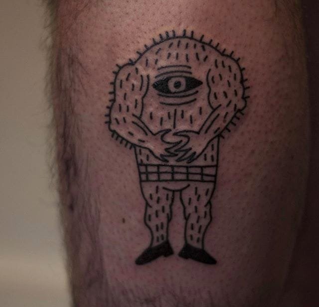 手臂上黑色简易诡异画风纹身图案来自杰克·沃茨