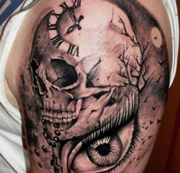 恐怖而霸气的骷髅头纹身图案