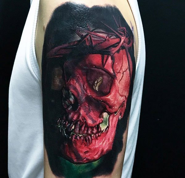 恐怖而霸气的骷髅头纹身图案