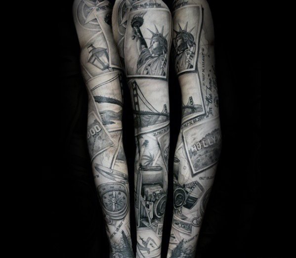 手臂大面积霸气黑色纹身图案