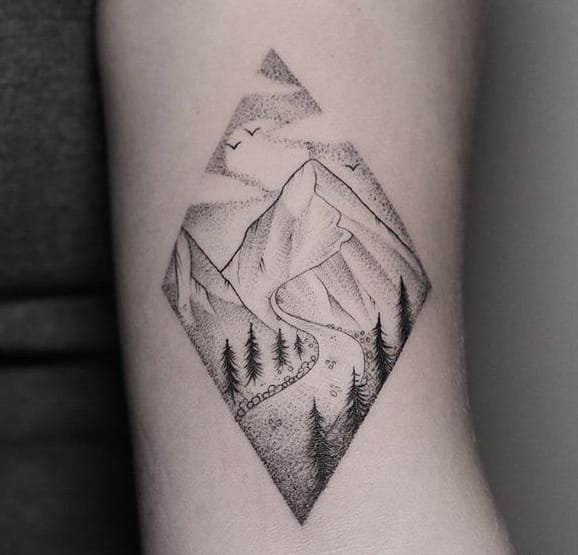 微观场景的黑色点刺纹身图案