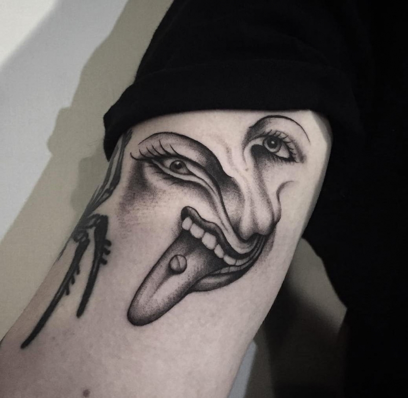 让人感觉神秘的黑色风格动物和人物肖像纹身图案