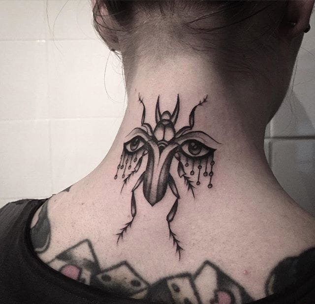 让人感觉神秘的黑色风格动物和人物肖像纹身图案