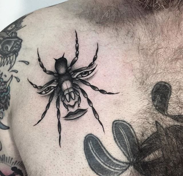 让人感觉神秘的黑色风格动物和人物肖像纹身图案