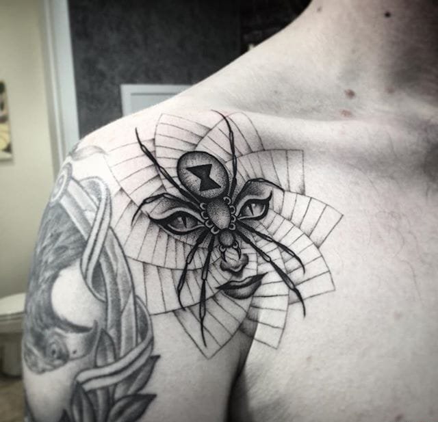让人感觉神秘的黑色风格动物和人物肖像纹身图案