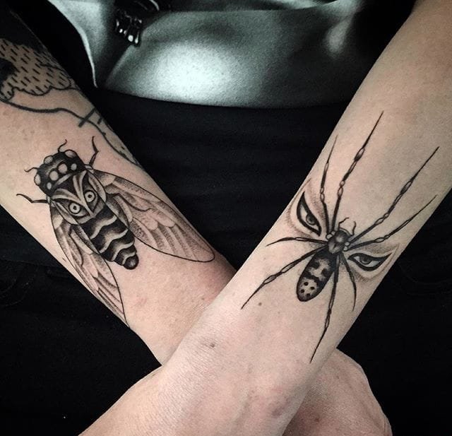 让人感觉神秘的黑色风格动物和人物肖像纹身图案