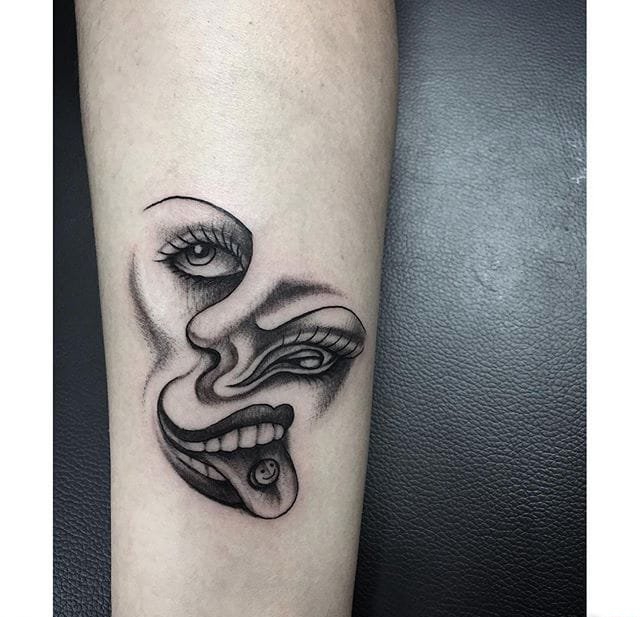 让人感觉神秘的黑色风格动物和人物肖像纹身图案