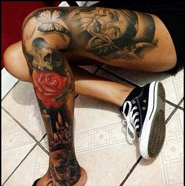 15款漂亮的花腿纹身图案