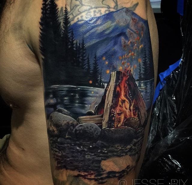 各种式样漂亮的山林风景图案纹身