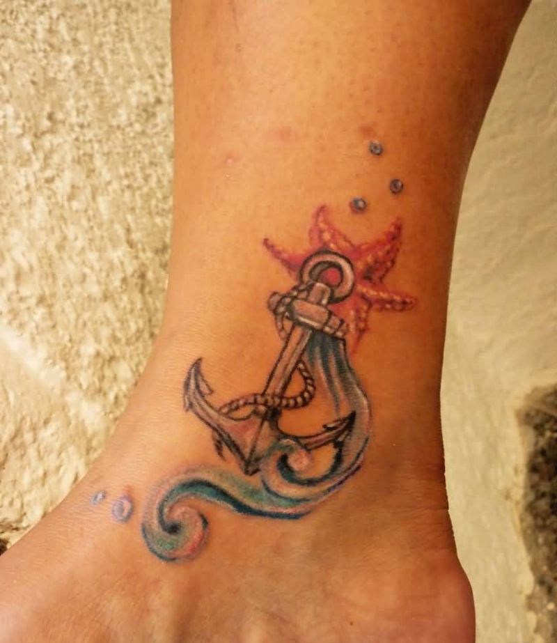 多款漂亮的海星和船锚纹身图案