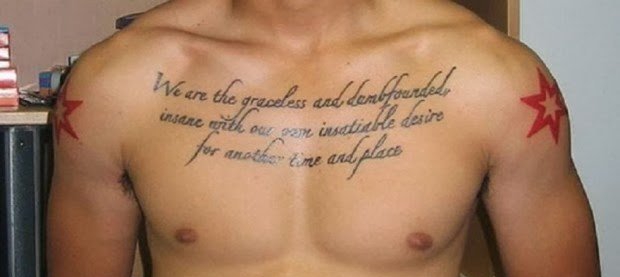 男性满胸霸气的刻字风格纹身图案