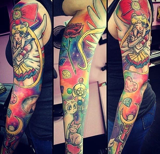 女生喜欢的美少女战士主题花臂纹身图案