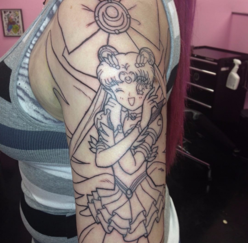 女生喜欢的美少女战士主题花臂纹身图案