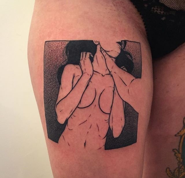 邪恶的女性捆绑主题纹身图案