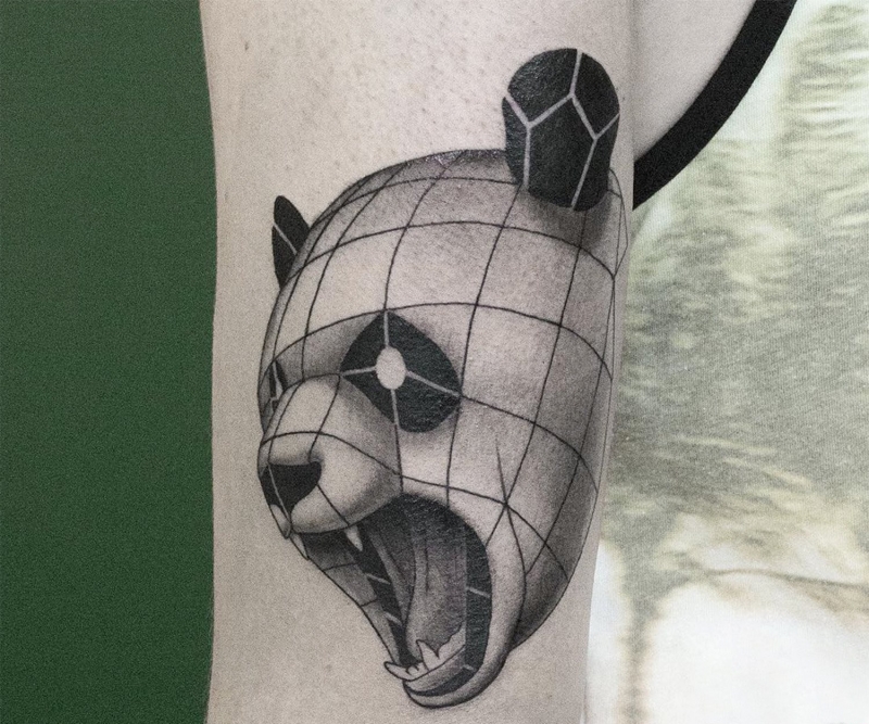 精致的黑灰色3D几何图形动物纹身图案