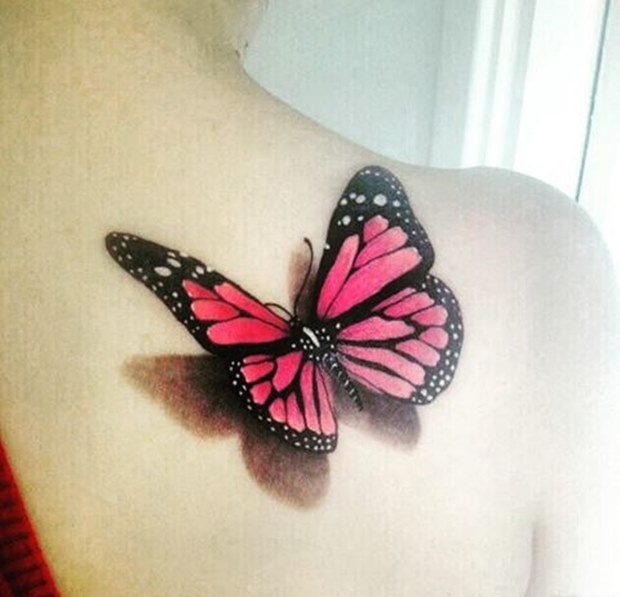 女性喜欢的漂亮的3D立体蝴蝶纹身图案