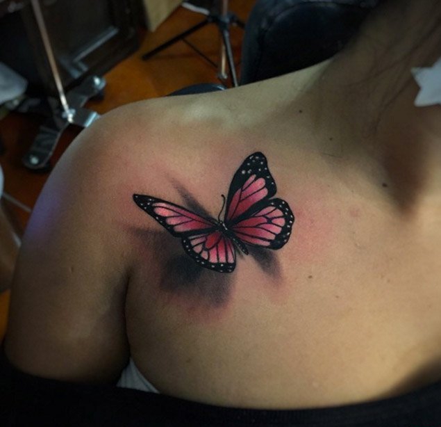 女性喜欢的漂亮的3D立体蝴蝶纹身图案