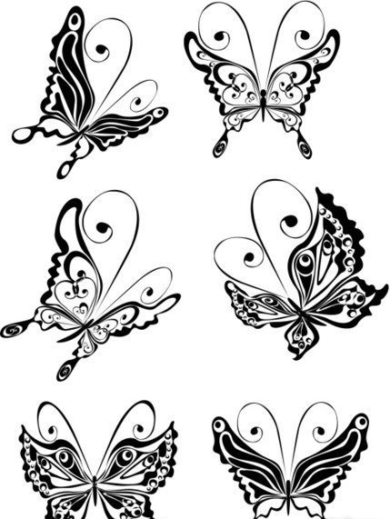 漂亮的蝴蝶纹身图案手稿素材