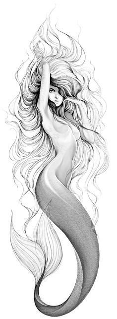 美丽的美人鱼纹身图案手稿