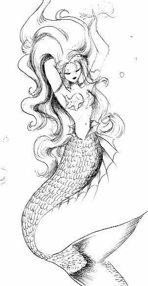 美丽的美人鱼纹身图案手稿