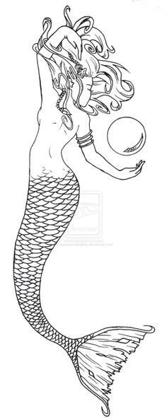 美丽的美人鱼纹身图案手稿