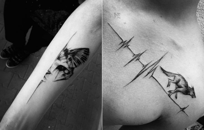 帅气的黑色素描风格纹身图案