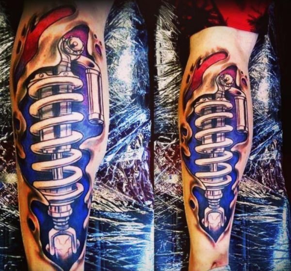 帅气的机械生物花小腿纹身图案