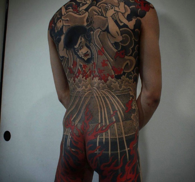 一组日式彩色满背图腾纹身图案