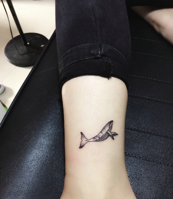 裸脚上的一只迷你海豚纹身图案