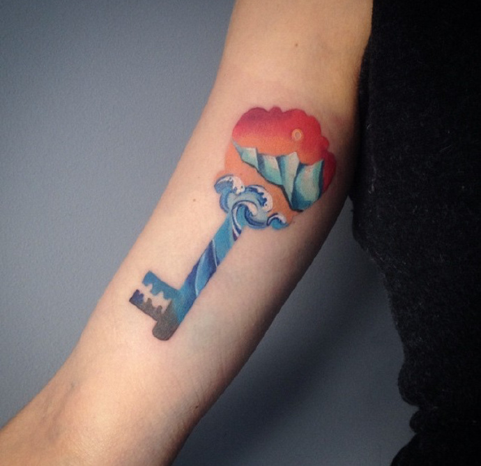 一组五颜六色的水彩纹身图案