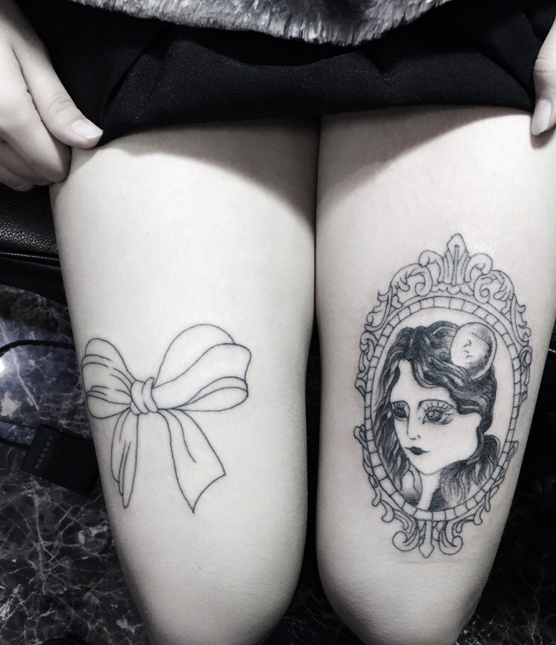 双腿部时尚小图腾纹身图案