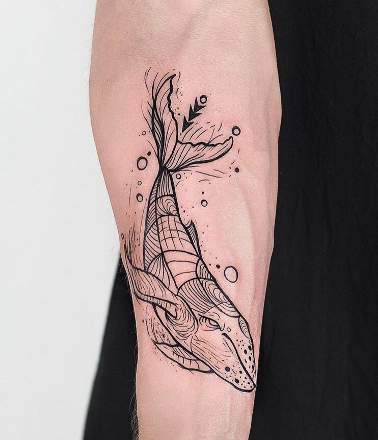 手臂时尚个性线条鲨鱼纹身图案