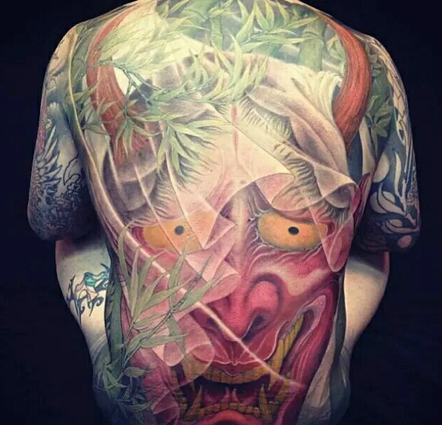 遮盖满背彩色大般若纹身图案