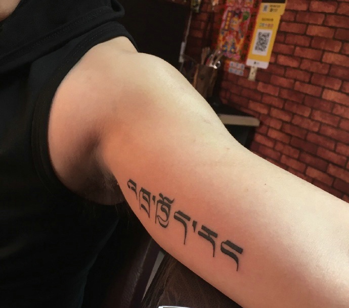 手臂内侧简单的小梵文纹身女图案