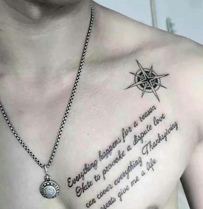 男士胸前时尚英文纹身图案