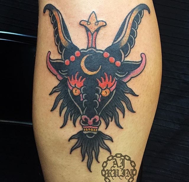 12款黑暗的羊头恶魔（巴弗灭）纹身图片