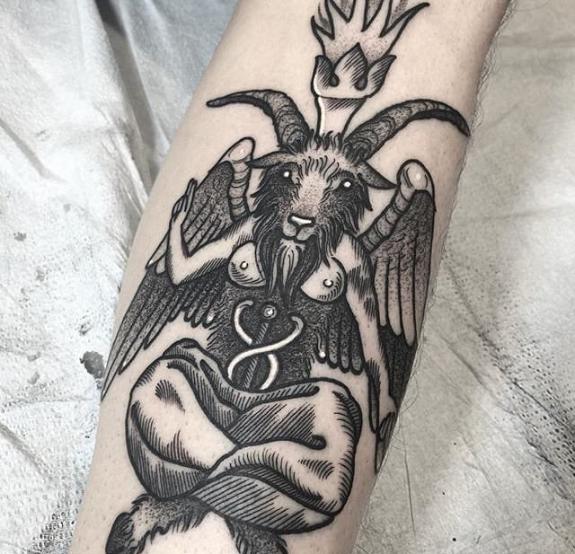 12款黑暗的羊头恶魔（巴弗灭）纹身图片