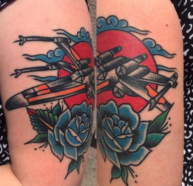 军士迷喜欢的X翼战斗机纹身图案