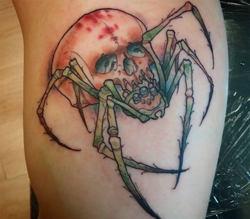 恐怖的骷髅蜘蛛纹身图案