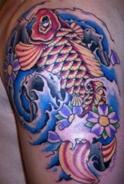 50款漂亮帅气的锦鲤纹身图案