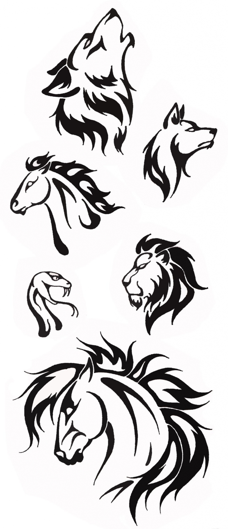 多款帅气的黑色动物图腾纹身图案手稿